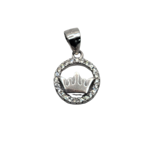 Crown Charm Pendant with Sparkling Halo – Silver-Tone