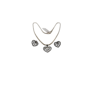 Filigree Heart Necklace & Earrings Jewelry Set – Silver-Tone