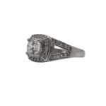 Round Halo Split-Shank Engagement Ring – Silver-Tone with Pavé Accents