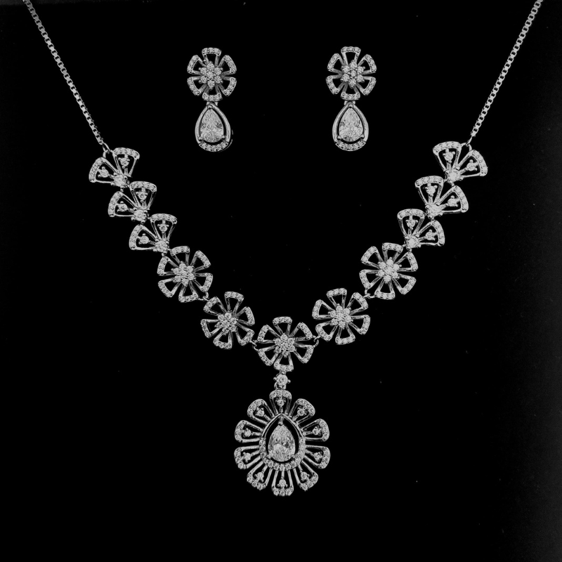 Floral Radiance Diamond-Finish Necklace Set